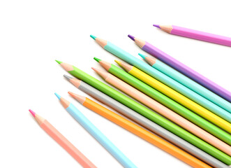 Group of colorful pencils on white background