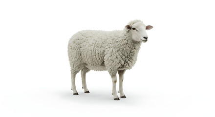 Naklejka premium Sheep Standing Still on White Background, Sheep isolated on white background in studio shot