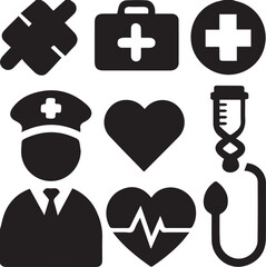 Collection of medical and healthcare icons representing health and wellness