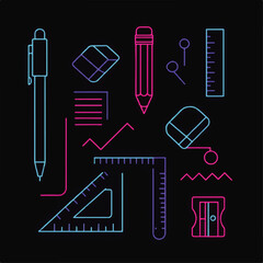 Neon-lit School Supplies: A Colorful Array of Educational Tools