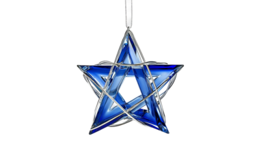 Elegant Star of David ornament crafted from shimmering blue glass and silver material reflecting Jewish culture and Hanukkah tradition isolated on transparent background PNG