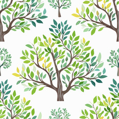 Watercolor light blue and green leaves white background seamless pattern
2