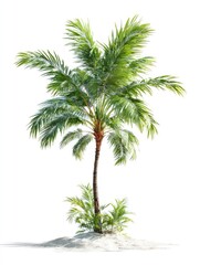 Fototapeta premium Lush palm tree on a sandy beach
