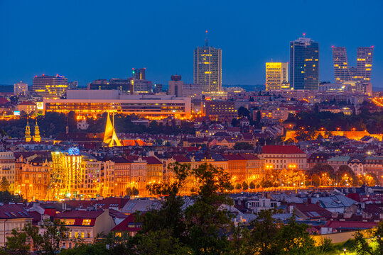 Sunset view of Pankrac from the Prague castle in Czech republic