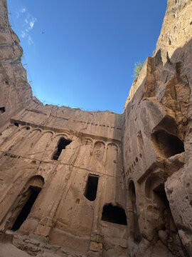 Ancient rock tomb. Ancient rock cave. historical building . High quality photo