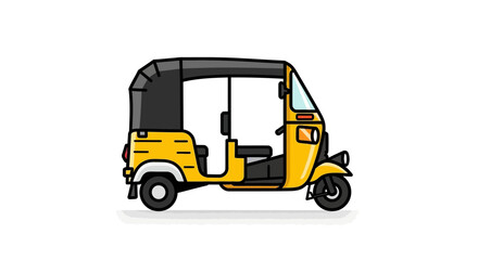 Fototapeta premium Yellow auto-rickshaw, a common three-wheeled motor vehicle used as a taxi in many countries, depicted in a side profile vector illustration