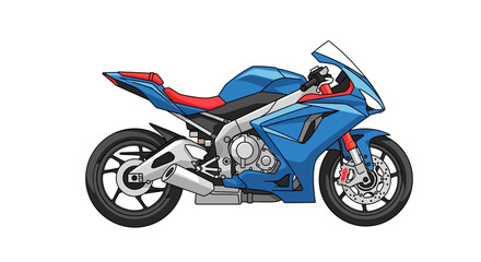 A sleek, vibrant blue sportbike motorcycle with red accents and a white windshield, showcasing its aerodynamic design and powerful engine, perfect for speed enthusiasts and racing aficionados