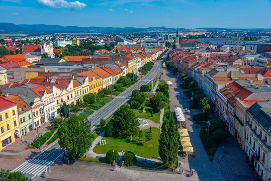 Panorama view of the main square in Presov, Slovakia