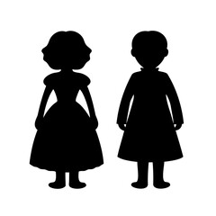 Fototapeta premium Silhouette representation of two young girls standing, one in a formal dress