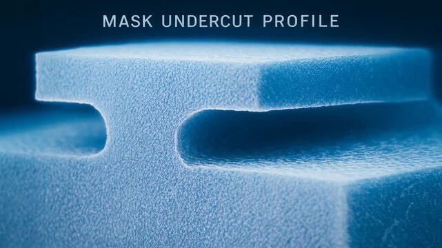 Mask undercut profile semiconductor industry production highlights microstructure detail, advanced fabrication technology, cleanroom environment