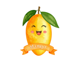 Adorable watercolor lemon character with happy face and summer banner.
