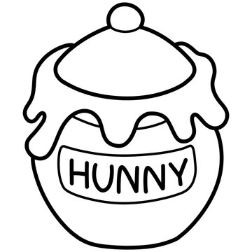 Hand drawn honey jar cartoon illustration outline 