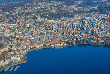 Obraz premium Lugano in Switzerland viewed from Monte San Salvatore