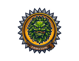 Aggressive green spiky monster head emblem with jagged silver border.