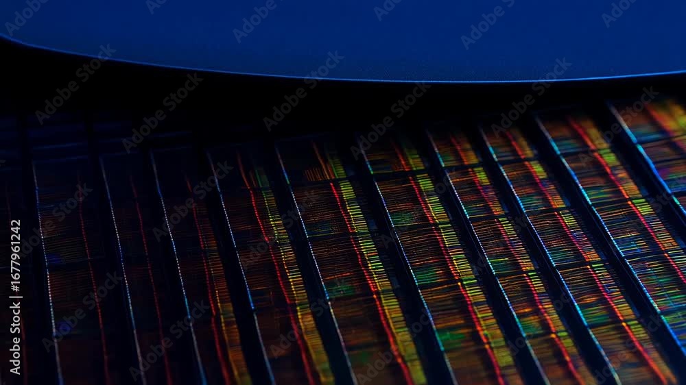 Poster semiconductor wafer industry production process with microchip pattern reflecting light high tech ma