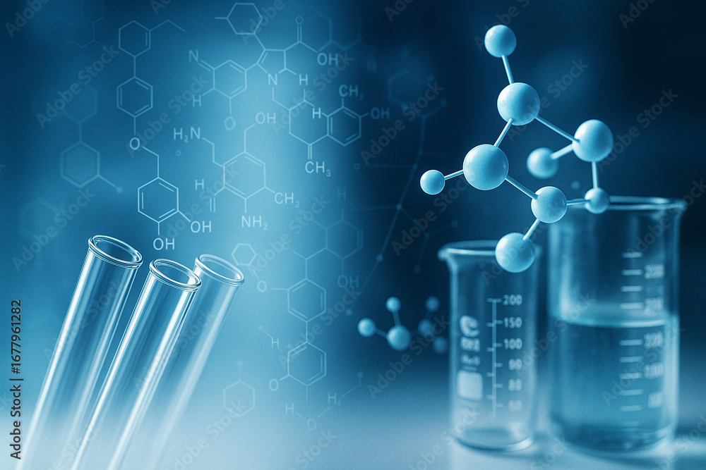Aufkleber ai generated image of transparent test tubes and glass beaker with digital molecular structures and 