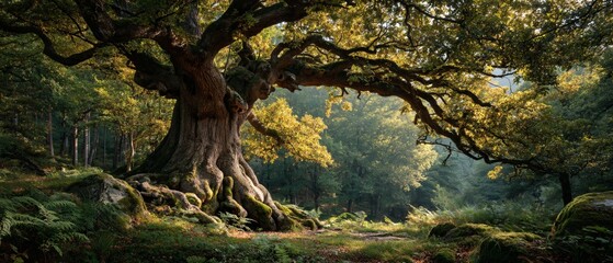 Majestic Tree in Enchanted Forest Nature Photography Lush Green Environment Serene View
