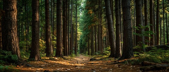 Obraz premium Exploring the Serene Forest Trail Nature Landscape Peaceful Environment Panoramic View