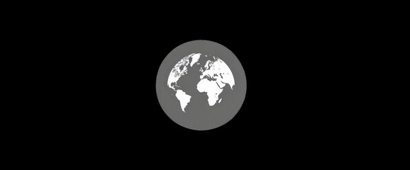 Grey World Globe Icon on Black Background