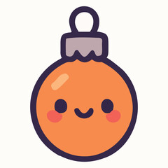 Cute orange Christmas ornament with a smiling face, featuring a glossy finish and a silver cap, perfect for festive decorations and holiday cheer in vector illustration style