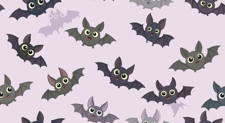 Illustration Vector SVG Design featuring Cartoon Bat Pattern in Shades of Gray and Lilac Flat Design Style