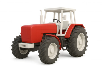 Obraz premium Red and white tractor isolated on transparent background, representing agricultural machinery and farming concepts