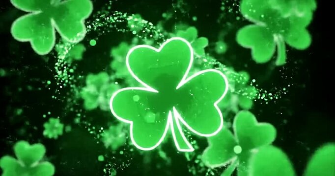 Glowing shamrocks and sparkling lights create a festive st patrick's day background