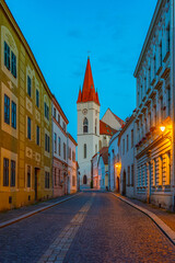 Obraz premium Sunrise view of Saint Nicholas church in Znojmo, Czech republic