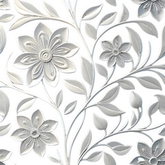 Intricate silver floral pattern overlay delicate blossom and leaf design transparent background