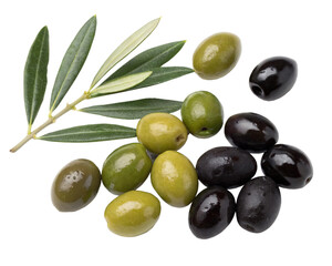 green olives with leaves isolated, cut-out 
