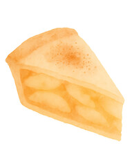 Cinnamon apple pie slice watercolor illustration PNG transparent background isolated