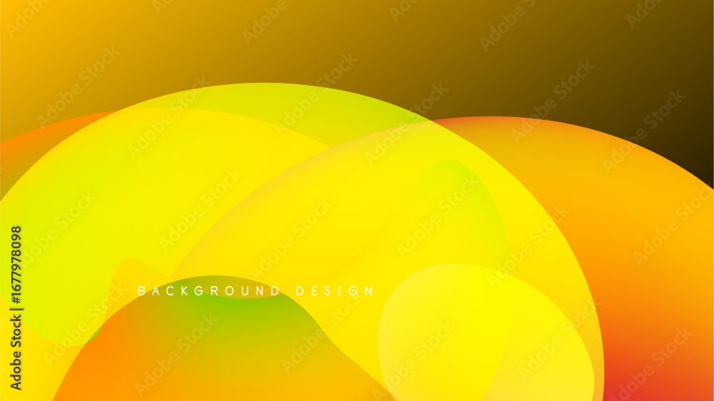 Poster abstract yellow, orange curves over black background. smooth gradients create dynamic visual flow. m