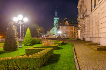 Sunset view of the Pszczyna castle in Poland
