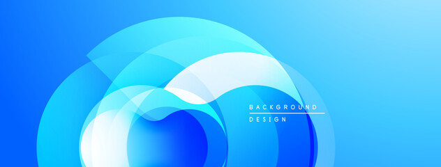 Blue abstract background. Overlapping circular shapes create dynamic visual effect. Modern design, clean aesthetic.