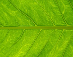 Close-up view of a vibrant green leaf vein