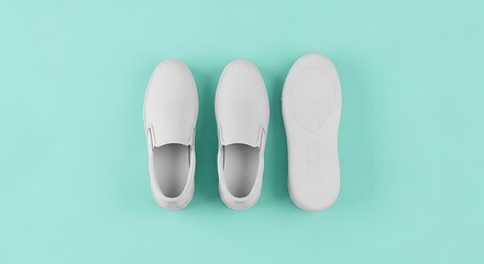 Slip-on Shoes Three White Canvas Sneakers on Light Blue Background