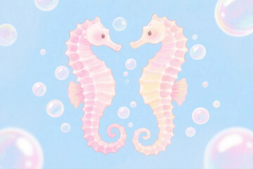 Handdrawn Watercolor Seahorses Pastel Tones