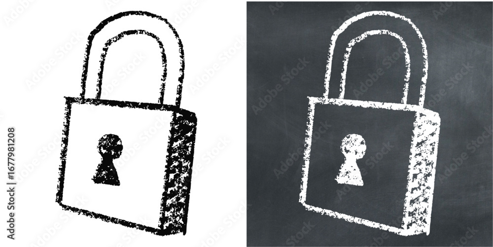 Poster chalk hand drawn padlock vector for security, access, and digital privacy. useful for illustrating a