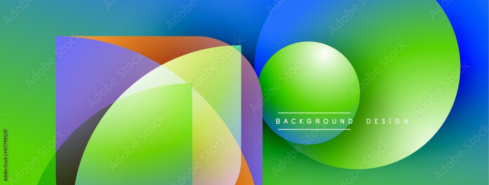 Poster abstract colorful shapes overlap. gradient hues blend, creating dynamic visual effect. modern design