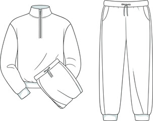 Men’s half-zip pullover sweatshirt, casual jogger pants, comfortable activewear, athletic clothing design, fitness outfit, cozy sportswear, modern fashion, apparel, style