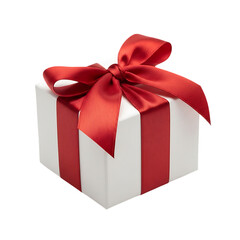 Obraz premium White Gift Box with Red Ribbon Bow Festive Present, Holiday Celebration, Birthday Surprise