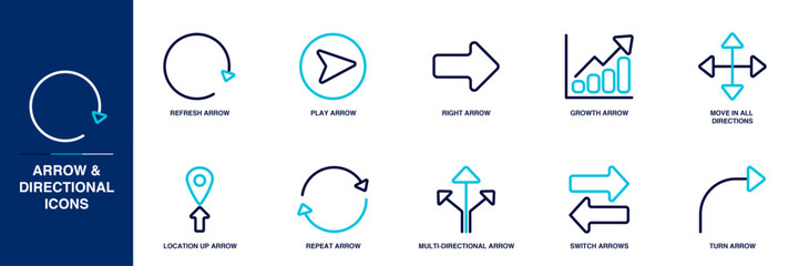 Arrow & Directional Blue Colored Outline Icon Set
