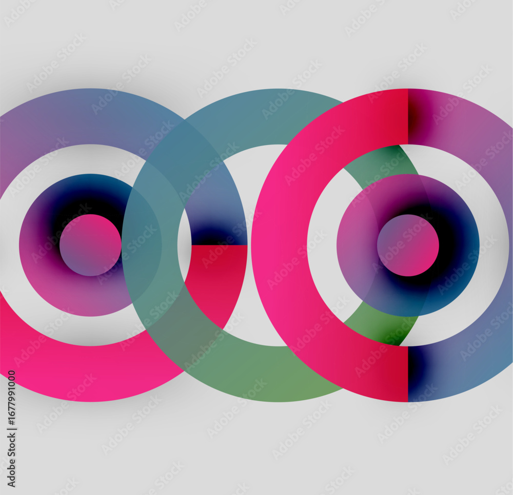 Poster abstract circles overlap, creating vibrant color gradients. design features smooth transitions, mode