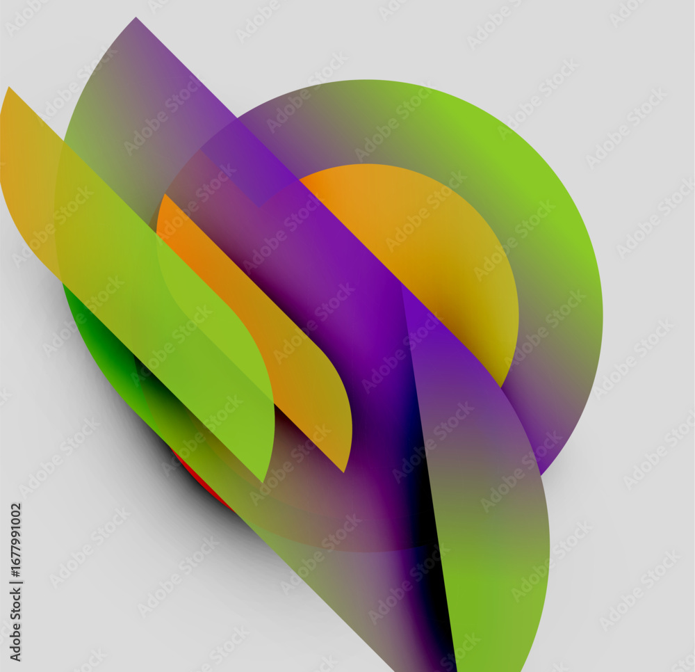 Poster abstract composition. overlapping colorful shapes create dynamic visual effect. gradients blend hues