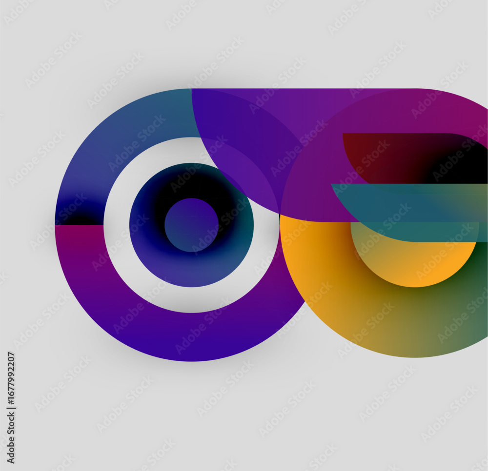 Poster abstract design features overlapping colorful circles, creating dynamic visual effect. gradient shad