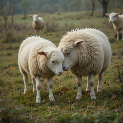 Fototapeta premium two sheep feeding