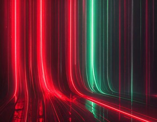 Futuristic Red Green Neon Light Trails Abstract Background Digital Technology