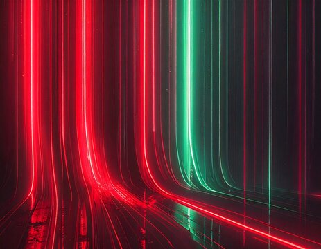 Futuristic Red Green Neon Light Trails Abstract Background Digital Technology