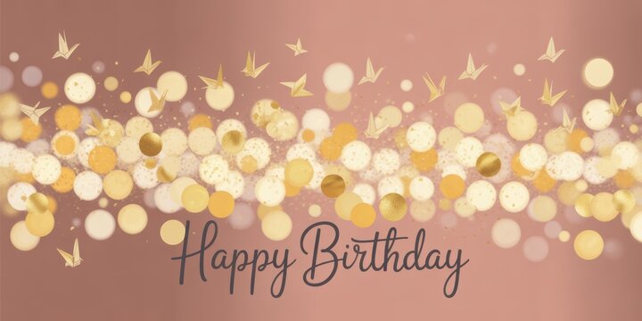 Elegant golden bokeh happy birthday greeting card with sparkling lights and script font