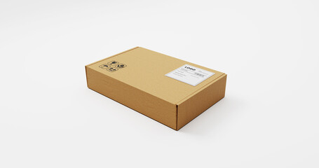 Fototapeta premium Brown Shipping Parcel Box with Label Mockup
